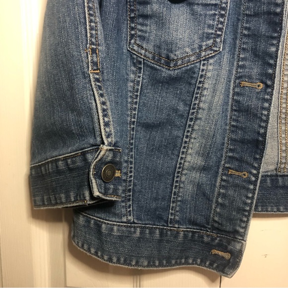 LOFT Medium Wash Three Quarter Sleeve Cropped Jean Jacket Medium Blue - Picture 7 of 7